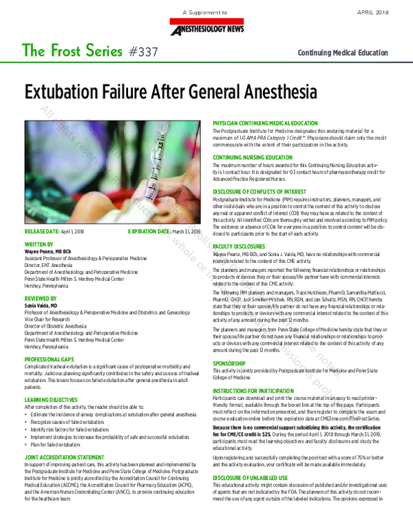 (PDF) Extubation Failure After General Anesthesia PHYSICIAN CONTINUING MEDICAL EDUCATION