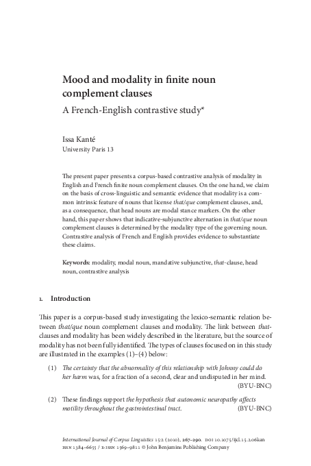 (PDF) Mood and modality in finite noun complement clauses A French ...