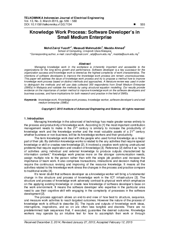 (PDF) Knowledge Work Process: Software Developer's in Small Medium ...