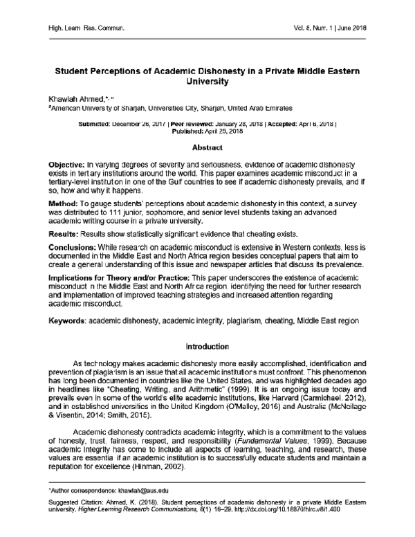 (PDF) Student Perceptions of Academic Dishonesty in a Private Middle ...