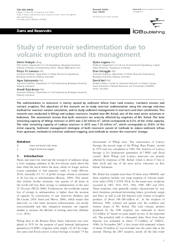 (PDF) Study of reservoir sedimentation due to volcanic eruption and its ...