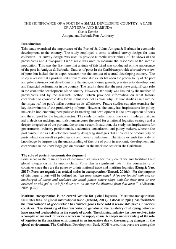 (PDF) THE SIGNIFICANCE OF A PORT IN A SMALL DEVELOPING COUNTRY A CASE