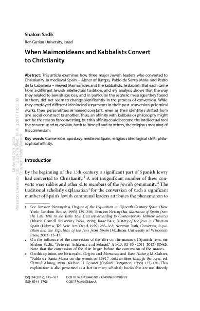 When Maimonideans and Kabbalists Convert to Christianity