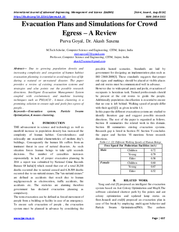 (PDF) Evacuation Plans and Simulations for Crowd Egress – A Review