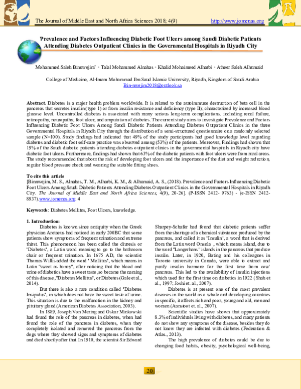 (PDF) Prevalence and Factors Influencing Diabetic Foot Ulcers among ...