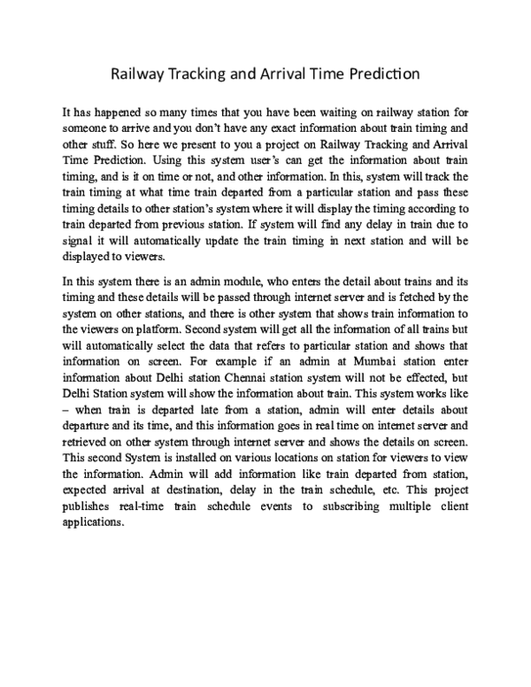 (DOC) Railway Tracking and Arrival Time Prediction shruti pandey