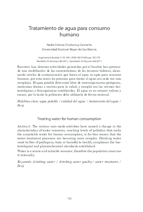 (PDF) Tratamiento de agua para consumo humano
