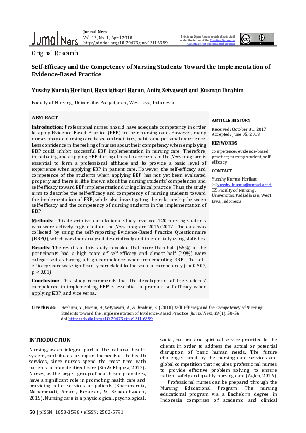 (PDF) Self-Efficacy and the Competency of Nursing Students Toward the ...