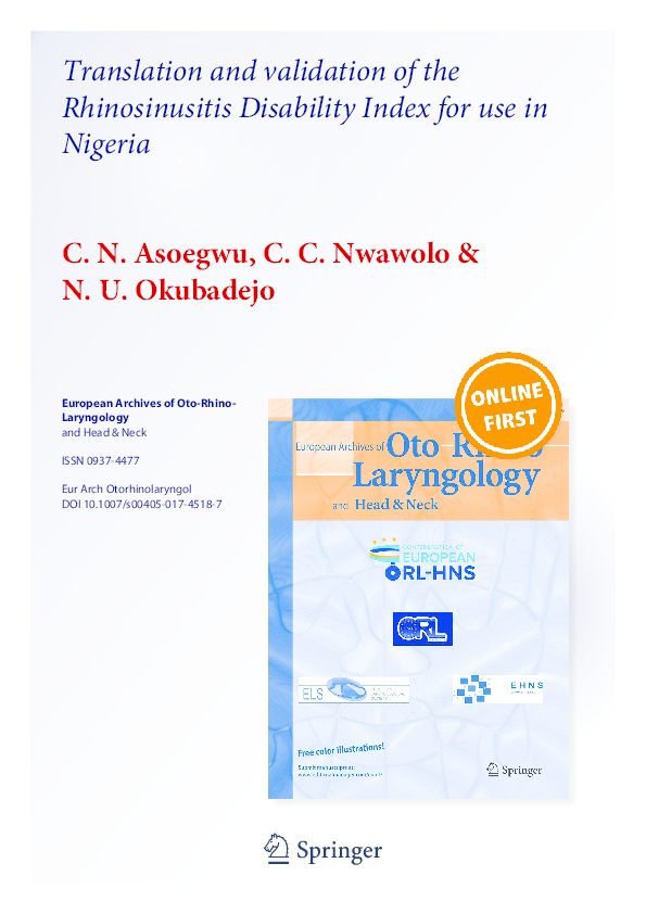 European Archives Of Oto-rhino-laryngology (PDF) European Archives of Oto-Rhino- Laryngology and Head & Neck