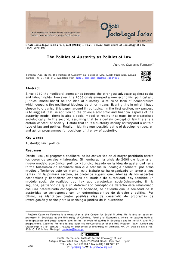 (PDF) The Politics of Austerity as Politics of Law