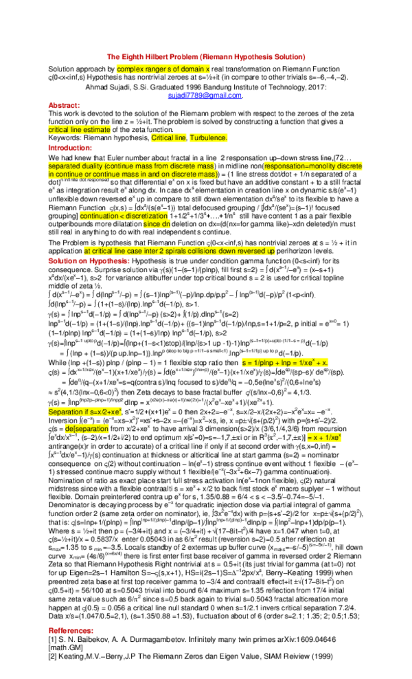 (PDF) The Eighth Hilbert Problem Ahmad Sujadi Academia.edu