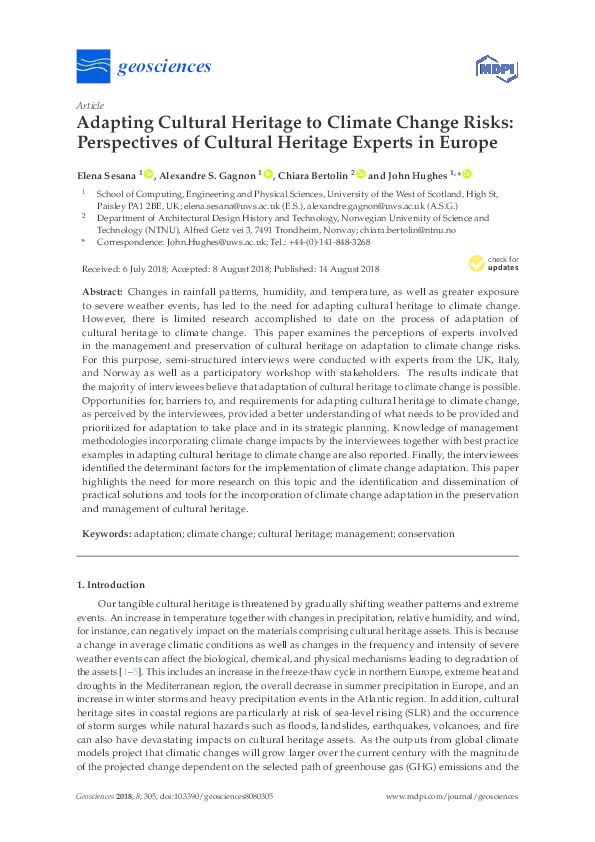 (PDF) Adapting Cultural Heritage to Climate Change Risks: Perspectives ...
