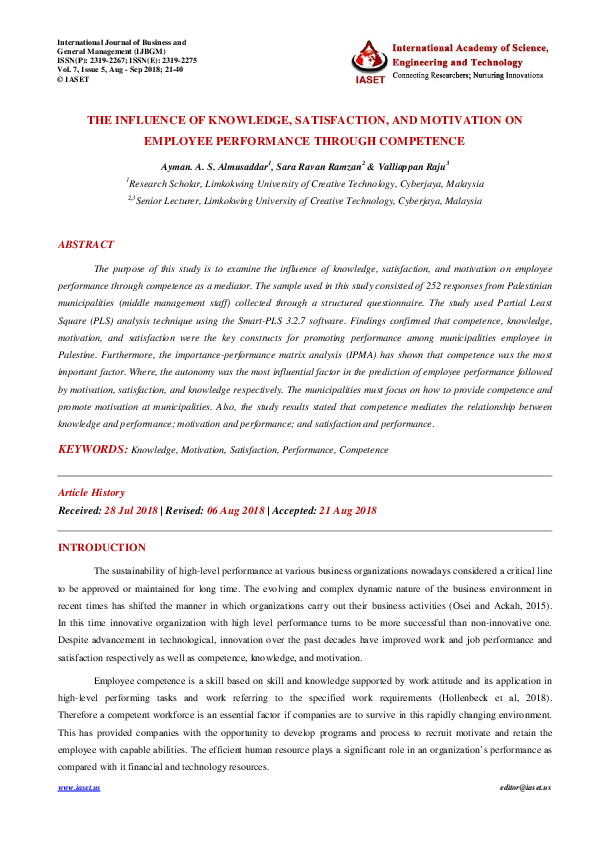 (PDF) THE INFLUENCE OF KNOWLEDGE, SATISFACTION, AND MOTIVATION ON ...