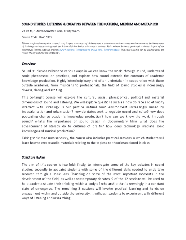 (PDF) SOUND STUDIES Syllabus 2018