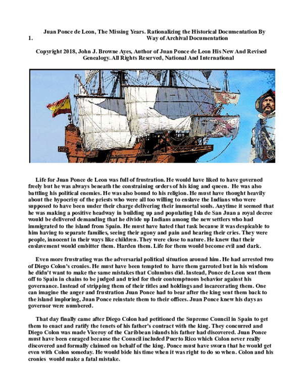 (DOC) Juan Ponce de Leon, The Missing Years. Rationalizing the