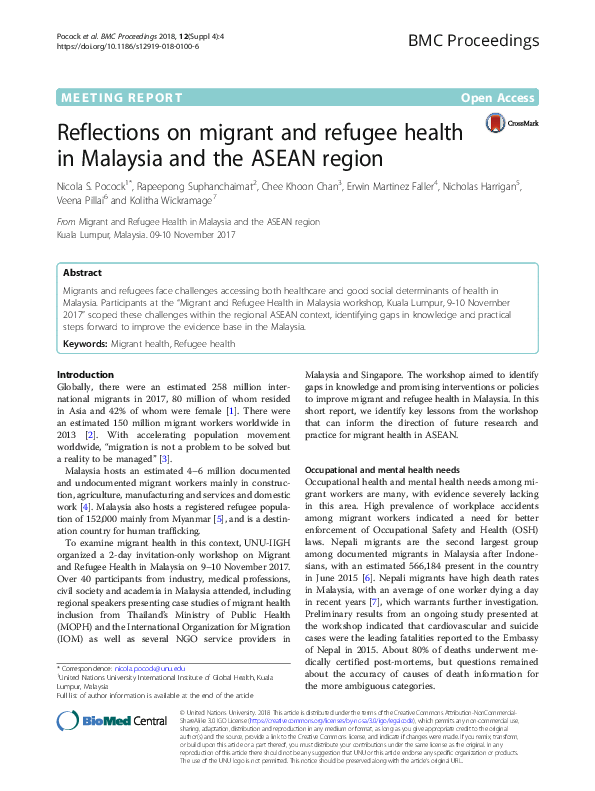 (PDF) Reflections on migrant and refugee health in Malaysia and the ...