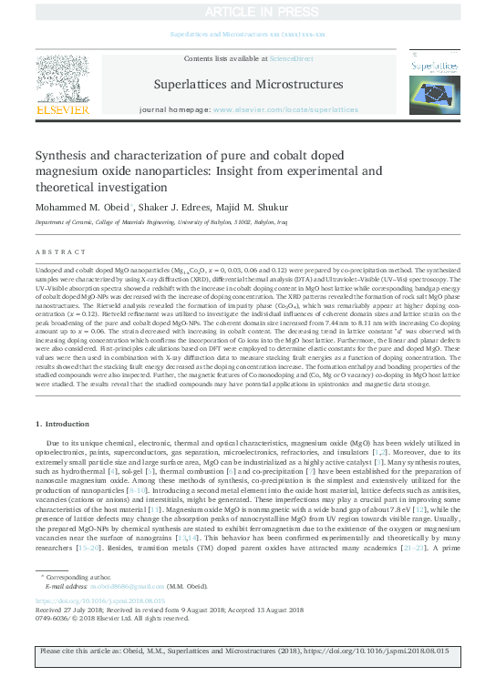 (PDF) Synthesis and characterization of pure and cobalt doped magnesium ...