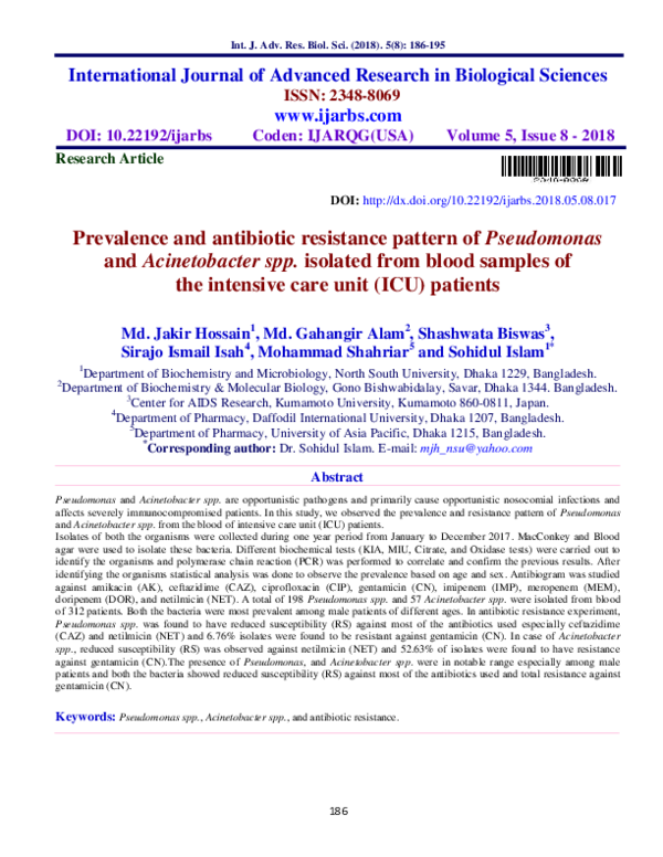 (PDF) Prevalence and antibiotic resistance pattern of Pseudomonas and ...