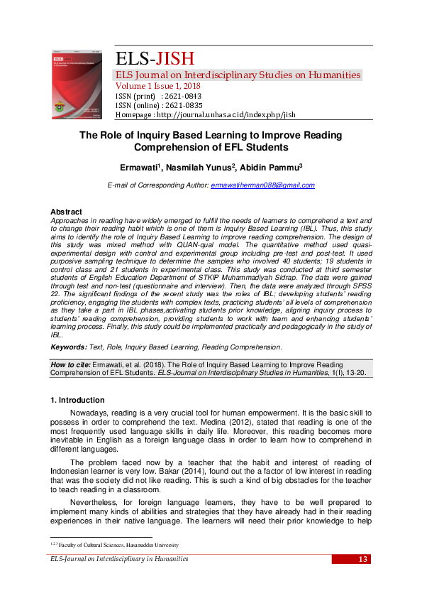 (PDF) The Role of Inquiry Based Learning to Improve Reading ...