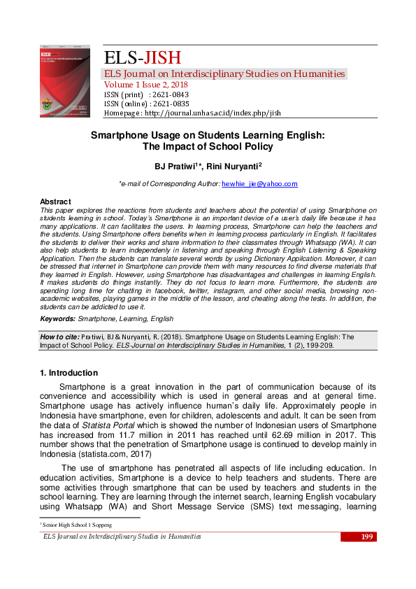 (PDF) Smartphone Usage on Students Learning English: The Impact of ...