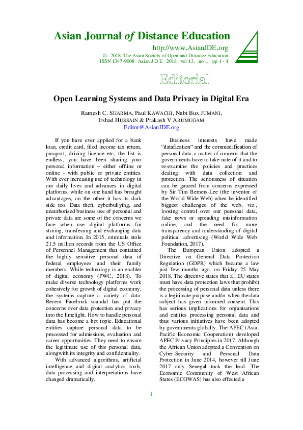 (PDF) Asian Journal of Distance Education Open Learning Systems and ...