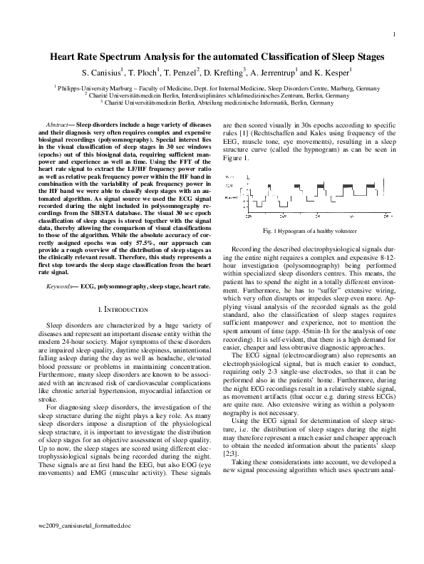 (PDF) Heart Rate Spectrum Analysis for the automated Classification of