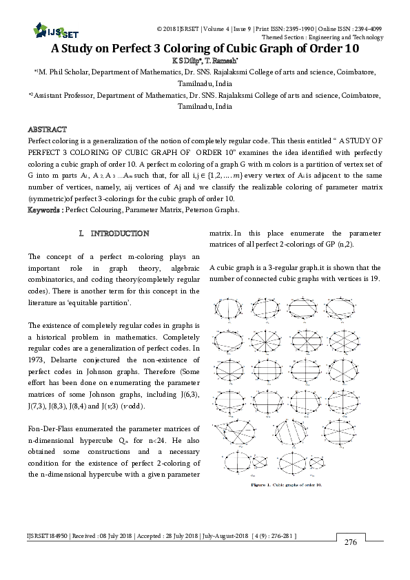 (PDF) A Study on Perfect 3 Coloring of Cubic Graph of Order 10
