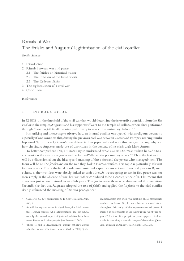 Rituals of War. The fetiales and  Augustus’  legitimisation of the civil conflict.