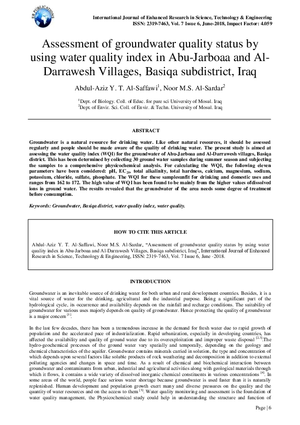 (PDF) Assessment of groundwater quality status by using water quality ...