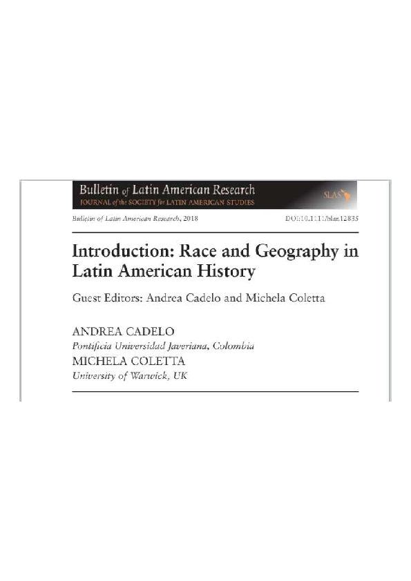 (PDF) Introduction: Race and Geography in Latin America History