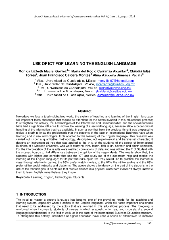 (PDF) USE OF ICT FOR LEARNING THE ENGLISH LANGUAGE