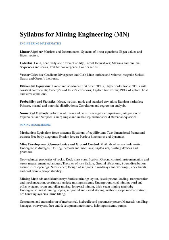 (PDF) Syllabus for Mining Engineering (MN) Linear Algebra: Matrices and ...