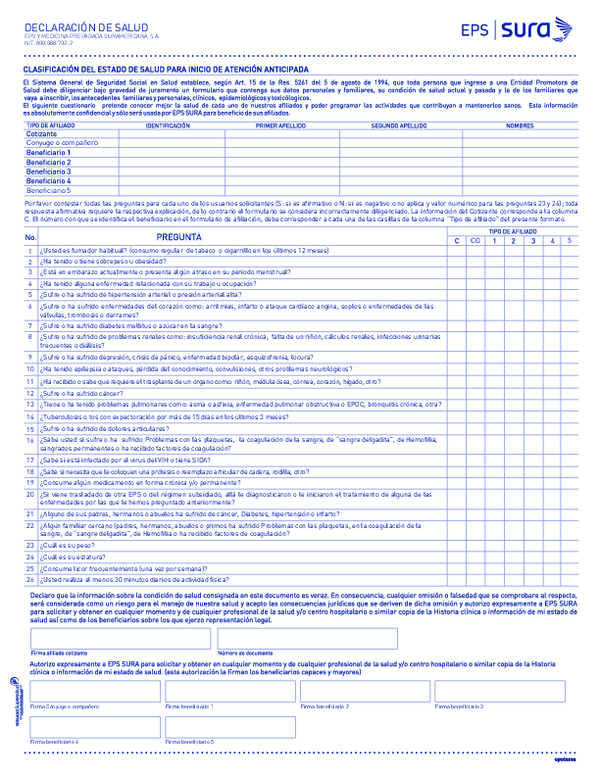  PDF Cuestionario Medico EPS SURA Elisandra Martinez Academia edu