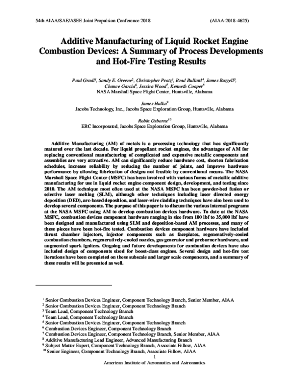 (PDF) Additive Manufacturing of Liquid Rocket Engine Combustion Devices ...