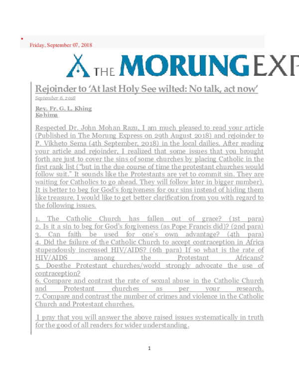 (PDF) Friday Morung Express Rejoinder and Response