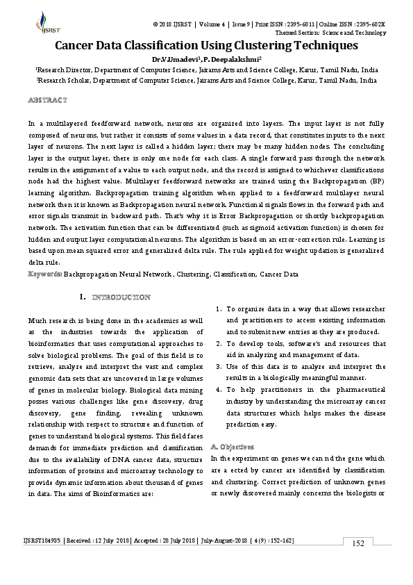 (PDF) Cancer Data Classification Using Clustering Techniques