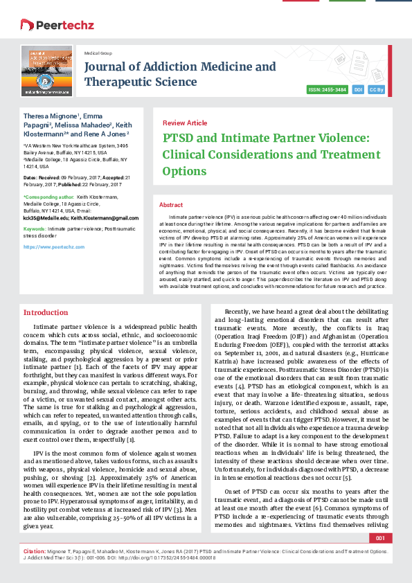 (PDF) Journal of Addiction Medicine and Therapeutic Science PTSD and