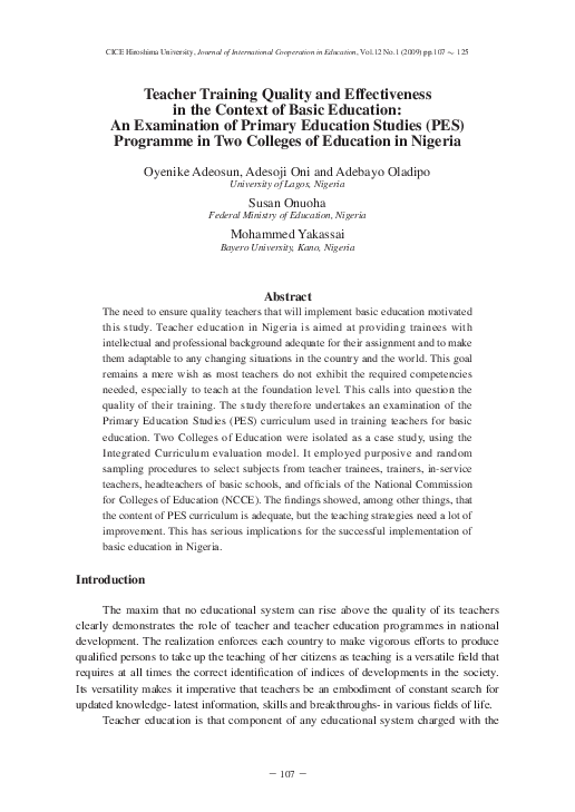 (PDF) Teacher Training Quality and Effectiveness in the Context of ...