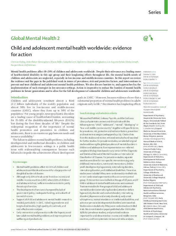 (PDF) Global Mental Health 2 Child and adolescent mental health ...