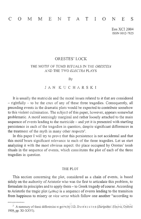 (PDF) Orestes' Lock The Motif of Tomb Rituals in the Oresteia and the Two Electra Plays Janek