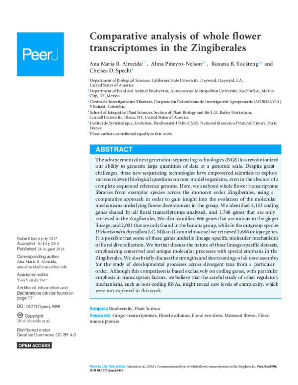 (PDF) Comparative analysis of whole flower transcriptomes in the ...