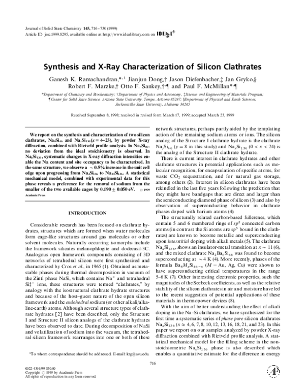 (PDF) Synthesis and X-Ray Characterization of Silicon Clathrates
