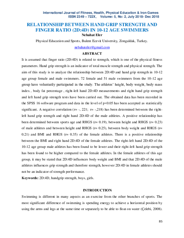 (PDF) RELATIONSHIP BETWEEN HAND GRIP STRENGTH AND FINGER RATIO (2D:4D ...
