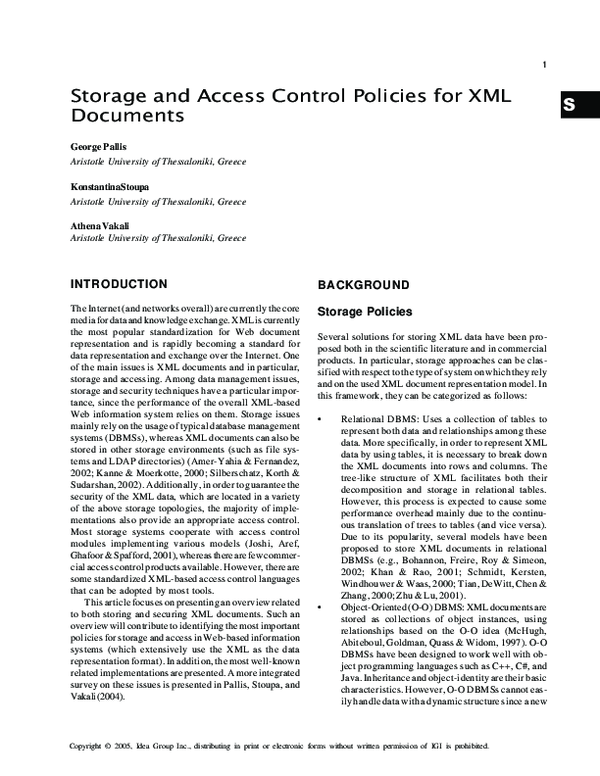 (PDF) Storage and Access Control Policies for XML Documents