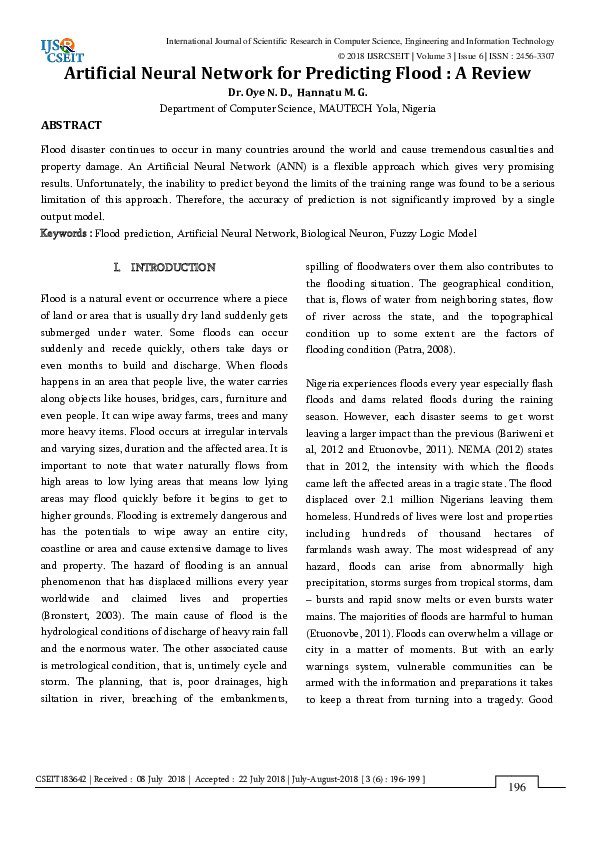 (PDF) Artificial Neural Network for Predicting Flood A Review International Journal of