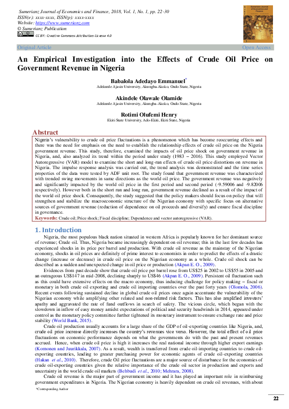 (PDF) An Empirical Investigation into the Effects of Crude Oil Price on ...