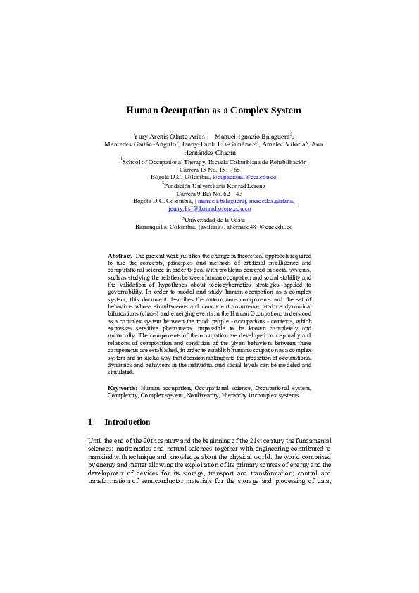 (PDF) Human Occupation as a Complex System