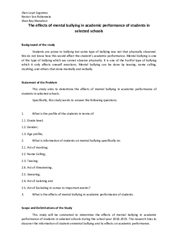 (DOC) The effects of mental bullying in academic performance of ...