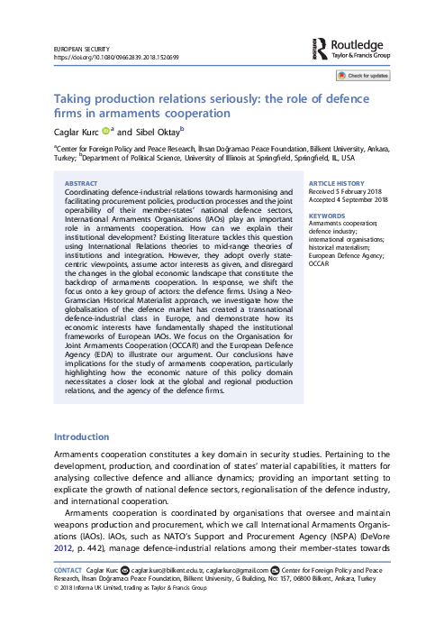(PDF) Taking production relations seriously: the role of defence firms ...