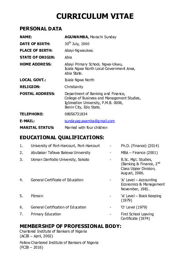 (PDF) CURRICULUM VITAE PERSONAL DATA MEMBERSHIP OF PROFESSIONAL BODY